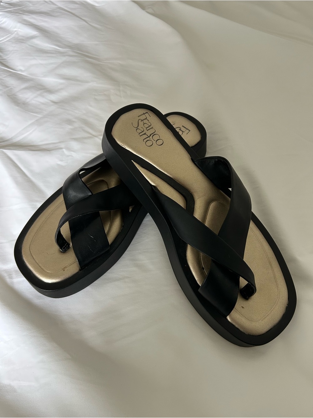 Franco Sarto Black Crisscross Platform Sandals